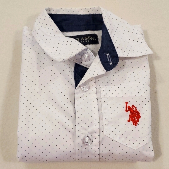 White & Blue Polkadot U.S. Polo Assn. Long Sleeve Button Down - Picture 7 of 7